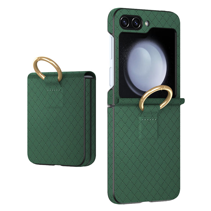 GKK For Samsung Galaxy Z Flip5 5G Hard PC PU Phone Case Grids Imprinted Slim Phone Cover with Ring Finger Holder GKK For Samsung Galaxy Z Flip5 5G Hard PC PU Phone Case Grids Imprinted Slim Phone Cover with Ring Finger Holder